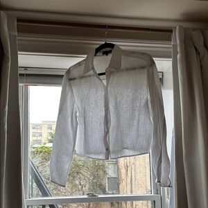 Theory White Linen Button-Up Blouse